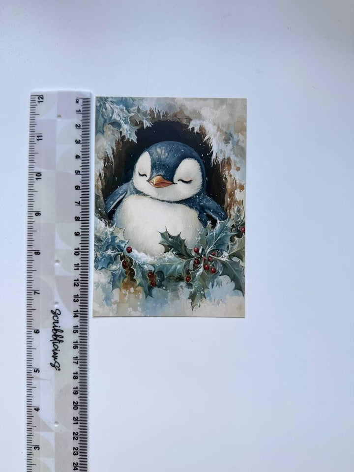Set of 20 Christmas Penguin Postcards 14.5 x 10 cm, Cute Winter Bird Cards, Holiday Ephemera, Junk Journal Scrapbooking Supplies