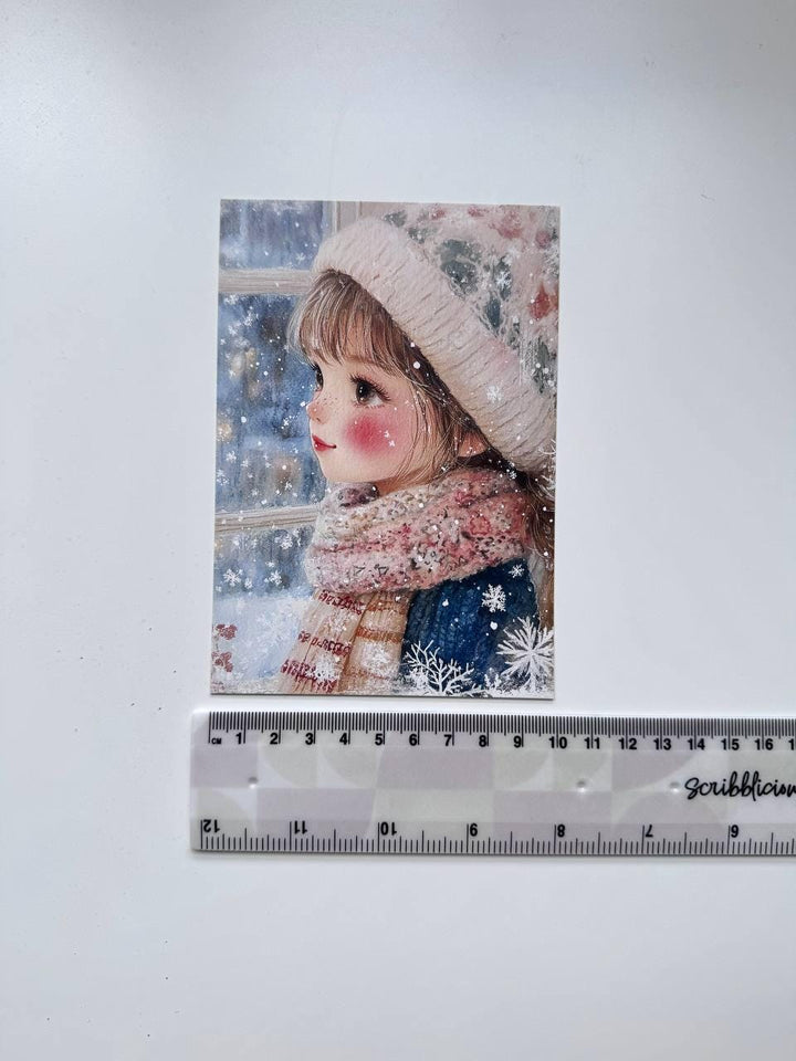Set of 20 Winter Girl Postcards 14.5 x 10 cm, Cute Snowy Illustration Cards, Christmas Ephemera, Junk Journal Supplies