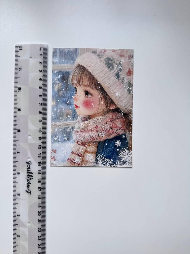 Set of 20 Winter Girl Postcards 14.5 x 10 cm, Cute Snowy Illustration Cards, Christmas Ephemera, Junk Journal Supplies