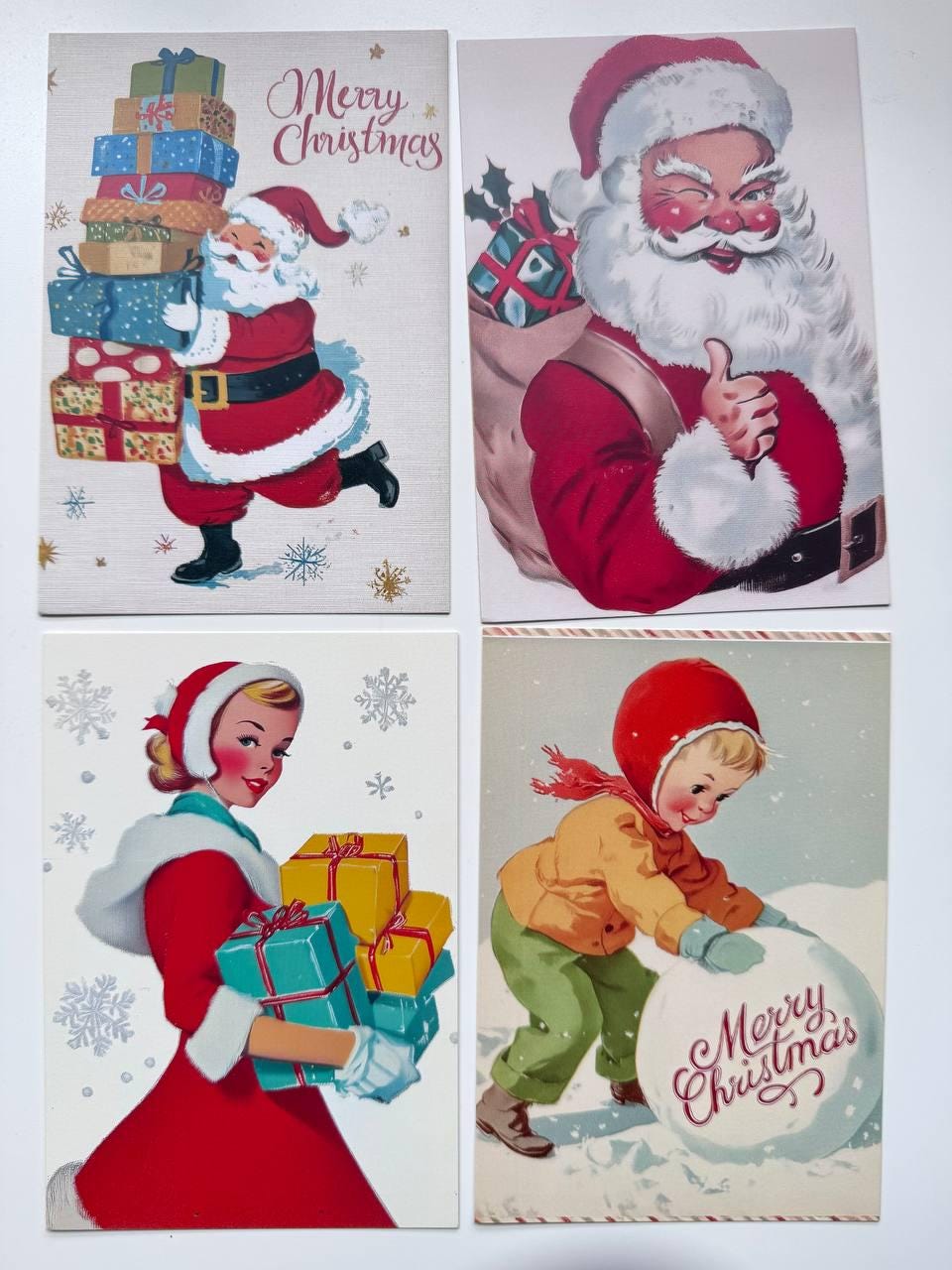Set of 20 Vintage Christmas Postcards 14.5 x 10 cm, Retro Santa Holiday Cards, Mid Century Christmas Ephemera, Junk Journal Supplies
