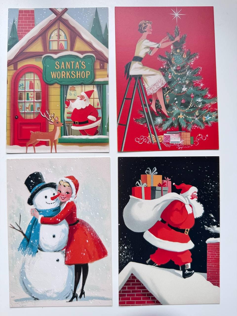 Set of 20 Vintage Christmas Postcards 14.5 x 10 cm, Retro Santa Holiday Cards, Mid Century Christmas Ephemera, Junk Journal Supplies
