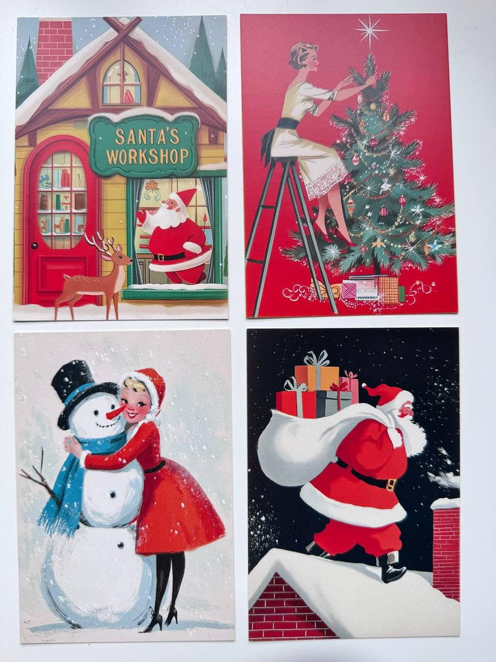 Set of 20 Vintage Christmas Postcards 14.5 x 10 cm, Retro Santa Holiday Cards, Mid Century Christmas Ephemera, Junk Journal Supplies