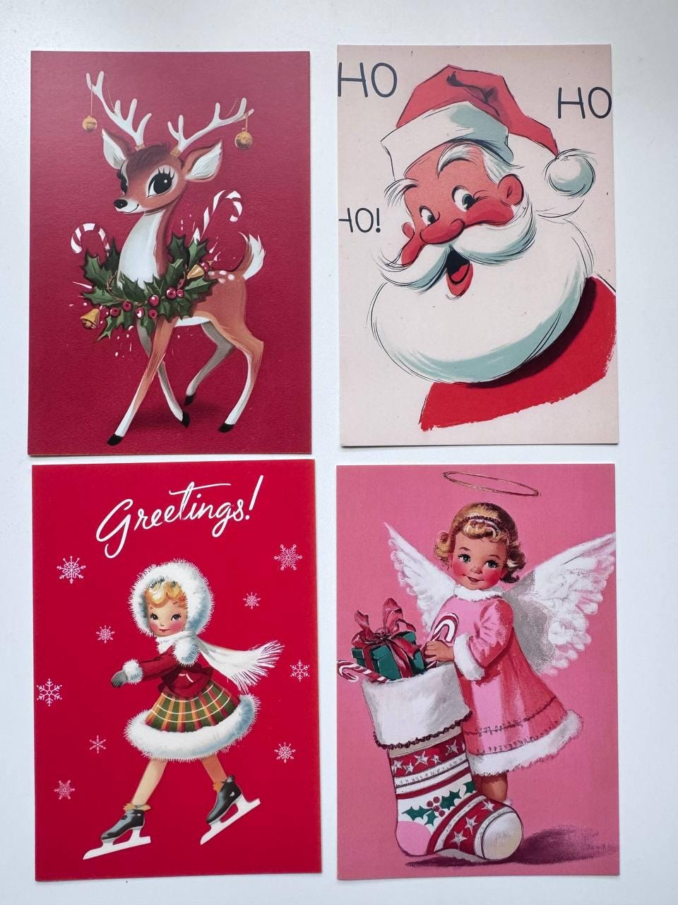 Set of 20 Vintage Christmas Postcards 14.5 x 10 cm, Retro Santa Holiday Cards, Mid Century Christmas Ephemera, Junk Journal Supplies