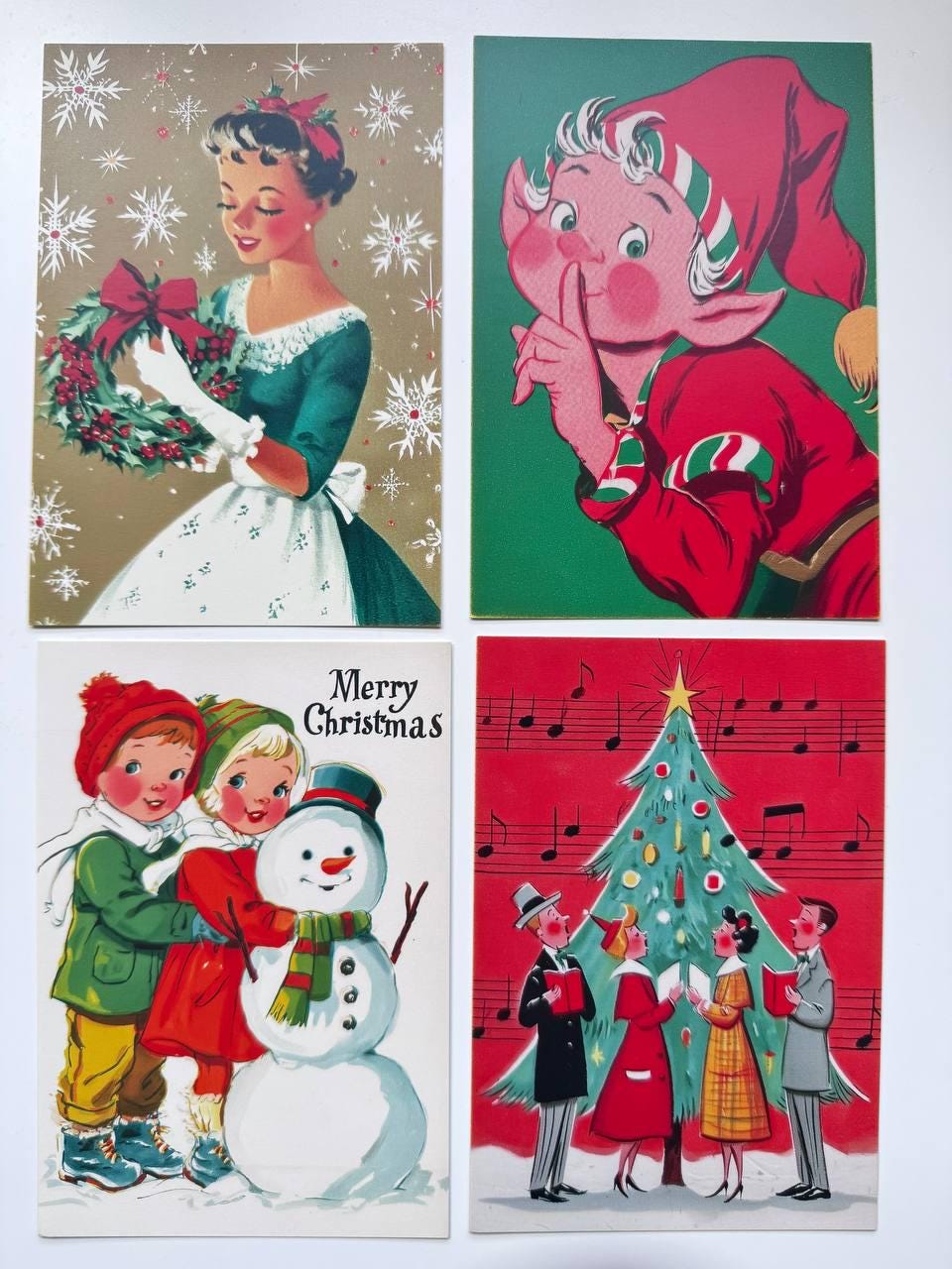 Set of 20 Vintage Christmas Postcards 14.5 x 10 cm, Retro Santa Holiday Cards, Mid Century Christmas Ephemera, Junk Journal Supplies