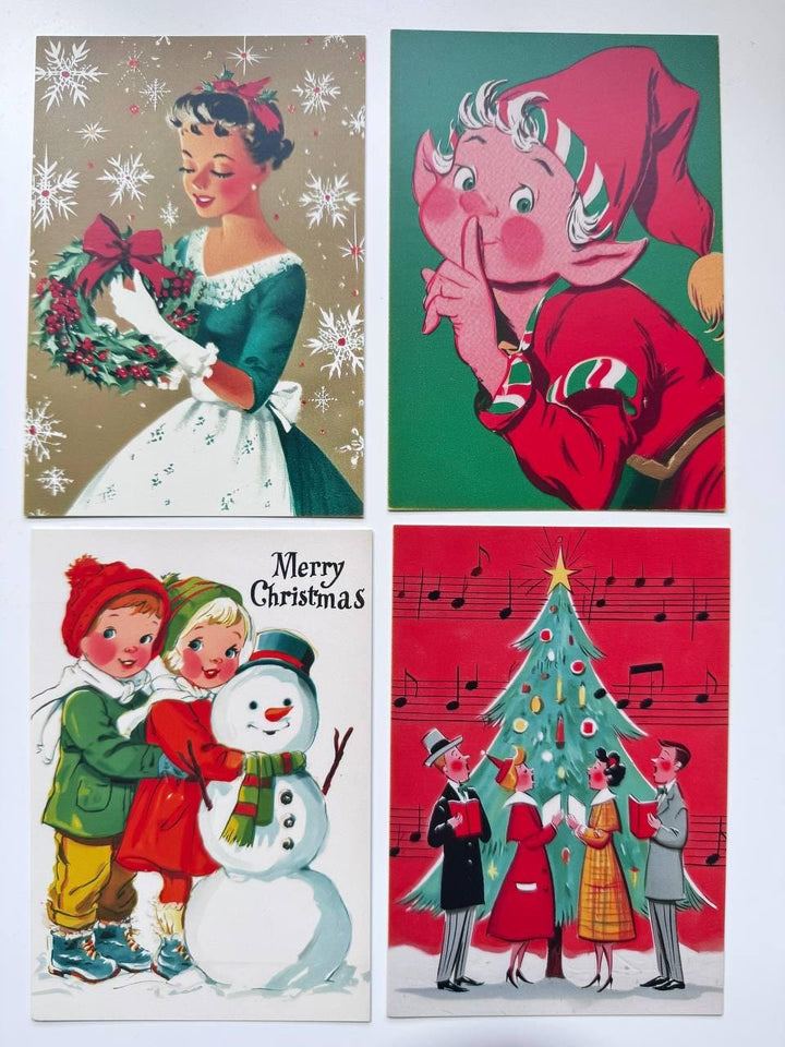 Set of 20 Vintage Christmas Postcards 14.5 x 10 cm, Retro Santa Holiday Cards, Mid Century Christmas Ephemera, Junk Journal Supplies