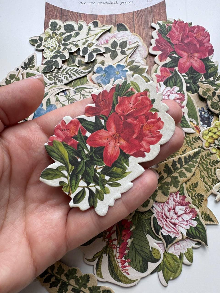 58 Summer Botanical Die Cuts, Colourful Floral Ephemera, Cardstock Pieces, NOT Stickers, No Adhesive, Junk Journal Supplies