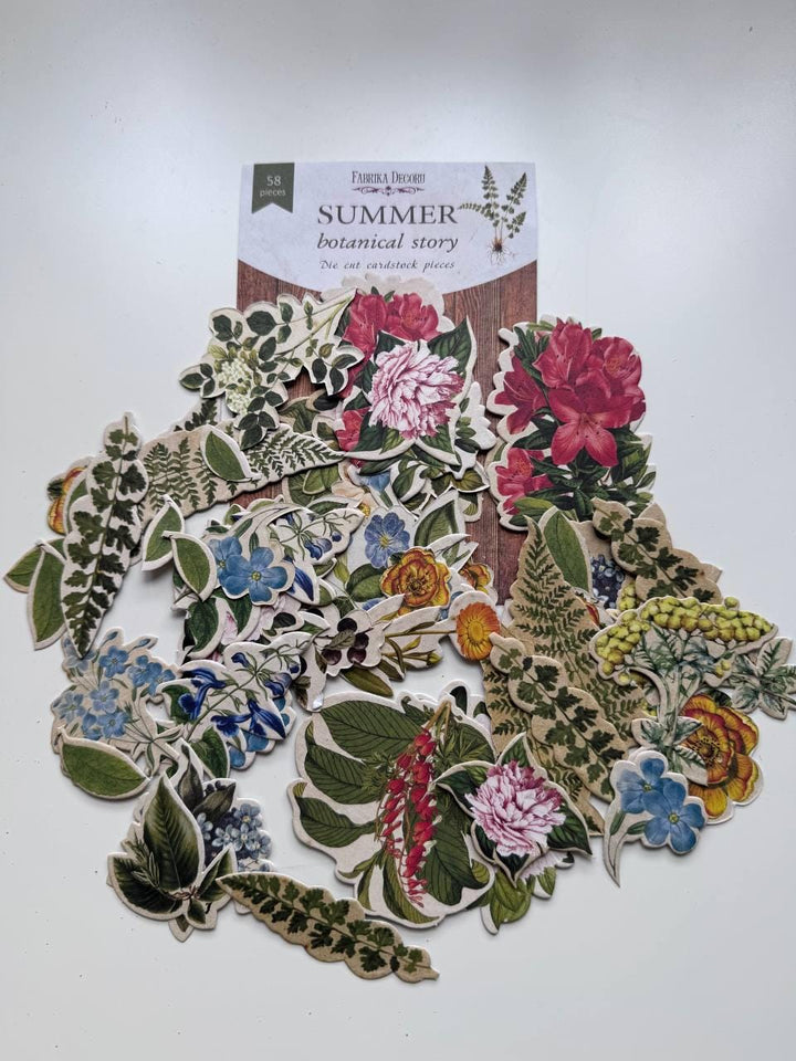 58 Summer Botanical Die Cuts, Colourful Floral Ephemera, Cardstock Pieces, NOT Stickers, No Adhesive, Junk Journal Supplies