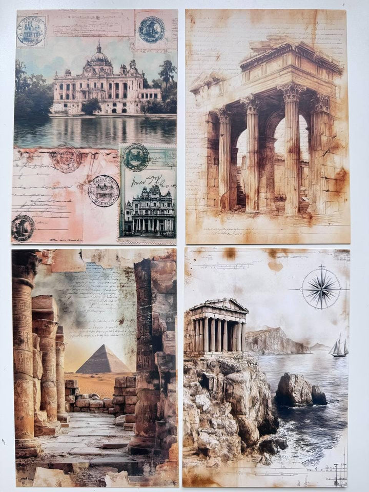 Set of 20 Vintage Travel Postcards 14.5x10 cm, Ancient Architecture & Landmarks, Junk Journal Ephemera, Scrapbooking Paper Cards