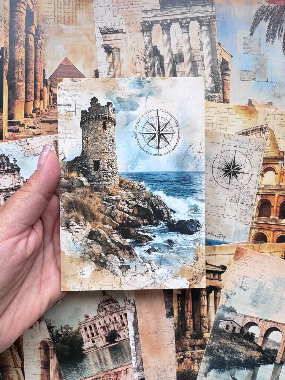 Set of 20 Vintage Travel Postcards 14.5x10 cm, Ancient Architecture & Landmarks, Junk Journal Ephemera, Scrapbooking Paper Cards