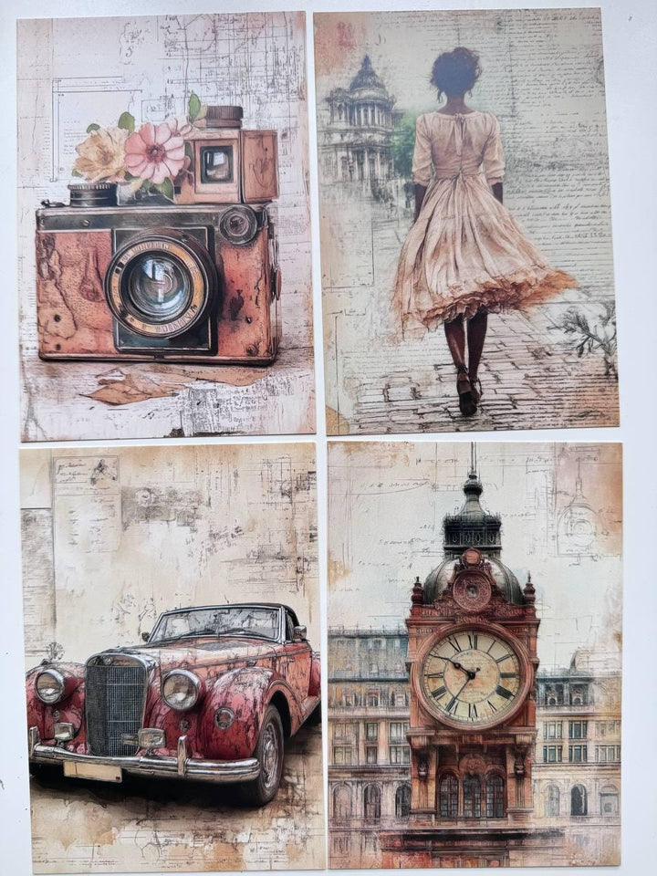 Set of 20 Vintage Style Postcards 14.5x10 cm, Travel & Nostalgic Illustrations, Junk Journal Ephemera, Scrapbooking Paper Supplies