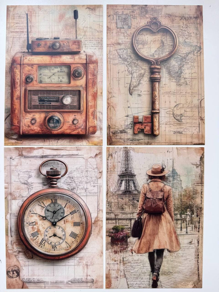 Set of 20 Vintage Style Postcards 14.5x10 cm, Travel & Nostalgic Illustrations, Junk Journal Ephemera, Scrapbooking Paper Supplies
