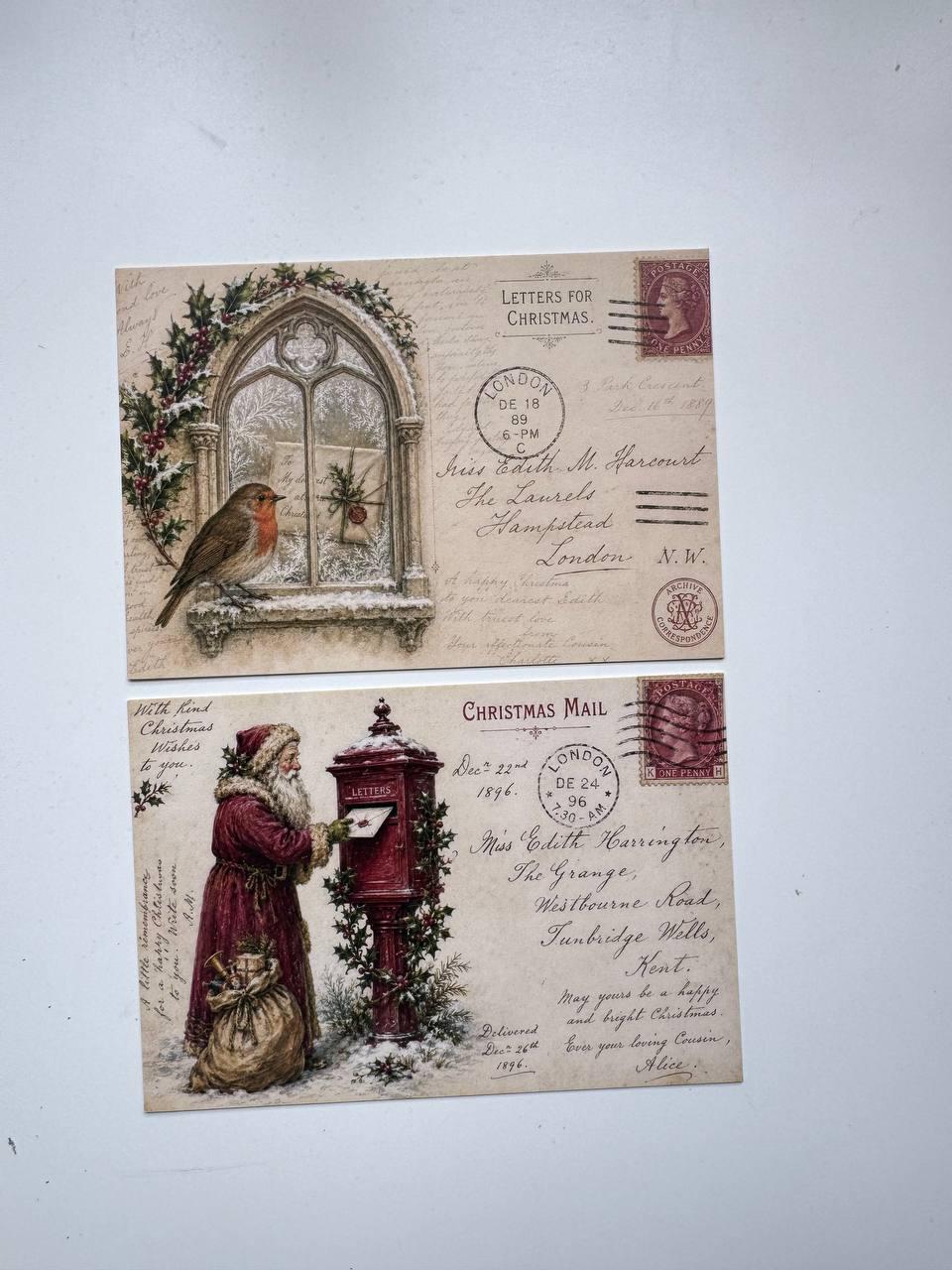 Set of 20 Vintage Christmas Postcards 14.5x10 cm, Victorian Winter Mail, Holiday Ephemera, Junk Journal & Scrapbooking Cards
