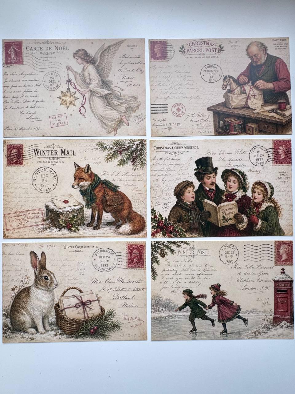 Set of 20 Vintage Christmas Postcards 14.5x10 cm, Victorian Winter Mail, Holiday Ephemera, Junk Journal & Scrapbooking Cards