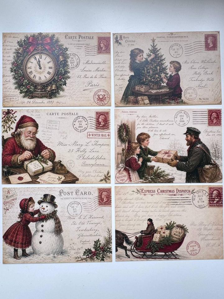 Set of 20 Vintage Christmas Postcards 14.5x10 cm, Victorian Winter Mail, Holiday Ephemera, Junk Journal & Scrapbooking Cards