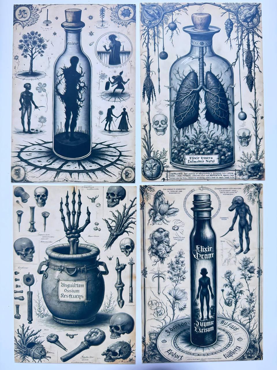Set of 20 Gothic Oddities Postcards 14.5x10 cm, Dark Apothecary Art Cards, Anatomy Curiosities, Halloween Junk Journal Ephemera Set