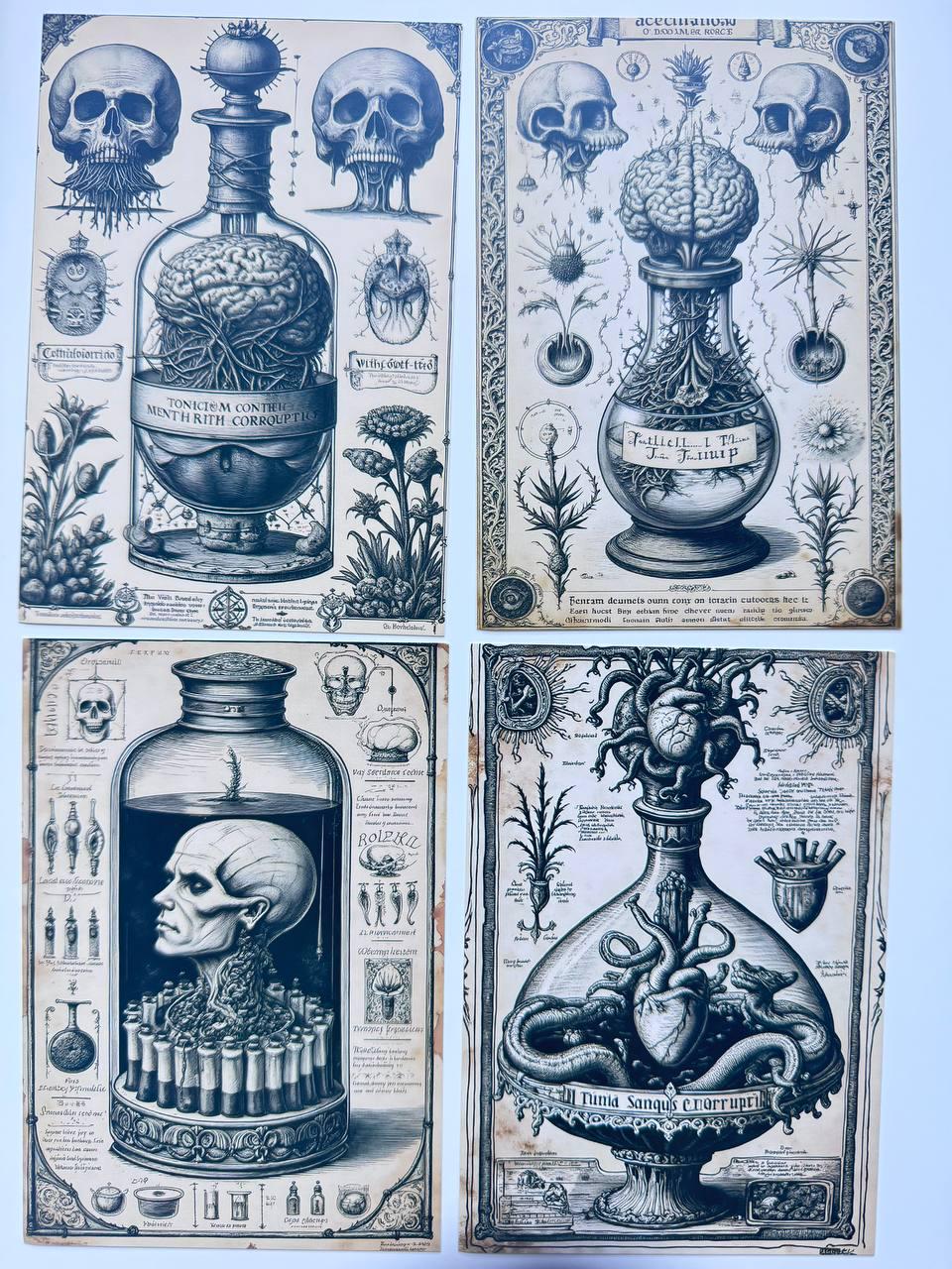 Set of 20 Gothic Oddities Postcards 14.5x10 cm, Dark Apothecary Art Cards, Anatomy Curiosities, Halloween Junk Journal Ephemera Set