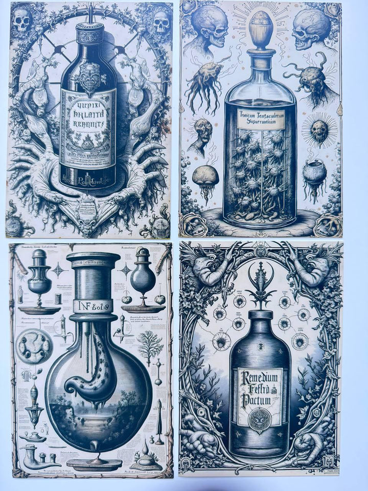 Set of 20 Gothic Oddities Postcards 14.5x10 cm, Dark Apothecary Art Cards, Anatomy Curiosities, Halloween Junk Journal Ephemera Set