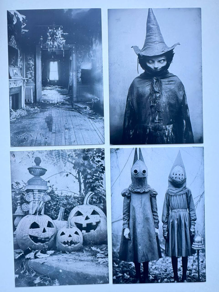 Set of 20 Vintage Halloween Postcards, Creepy Blue Gothic Photo Cards, Spooky Horror Ephemera, Junk Journal Cards 14.5x10 cm