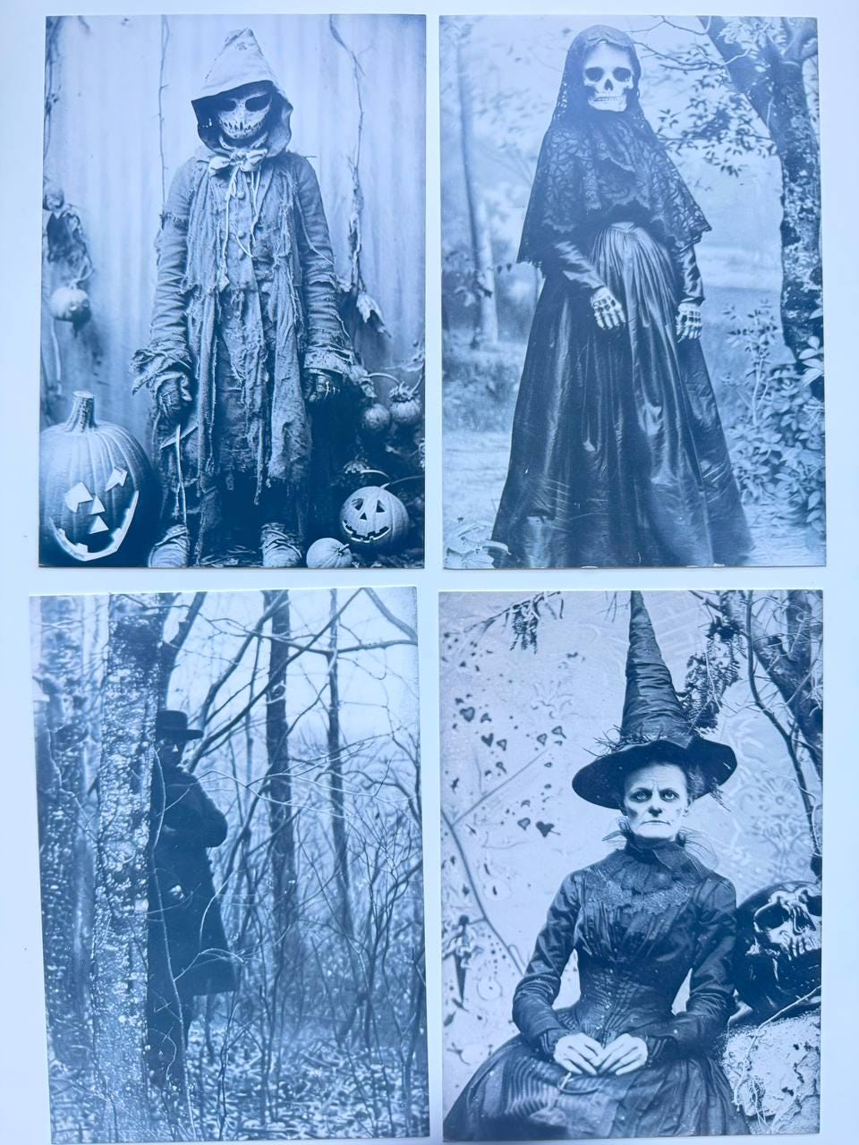 Set of 20 Vintage Halloween Postcards, Creepy Blue Gothic Photo Cards, Spooky Horror Ephemera, Junk Journal Cards 14.5x10 cm