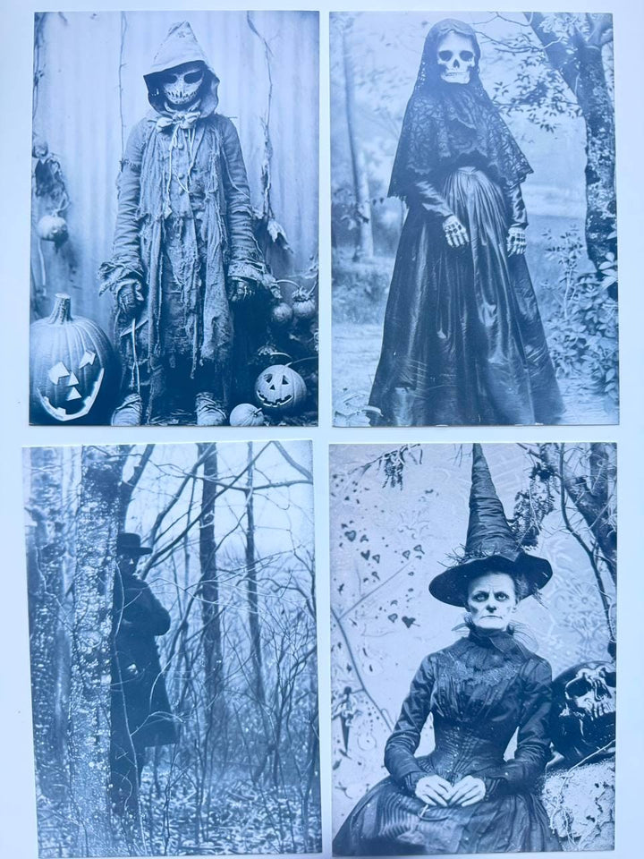 Set of 20 Vintage Halloween Postcards, Creepy Blue Gothic Photo Cards, Spooky Horror Ephemera, Junk Journal Cards 14.5x10 cm