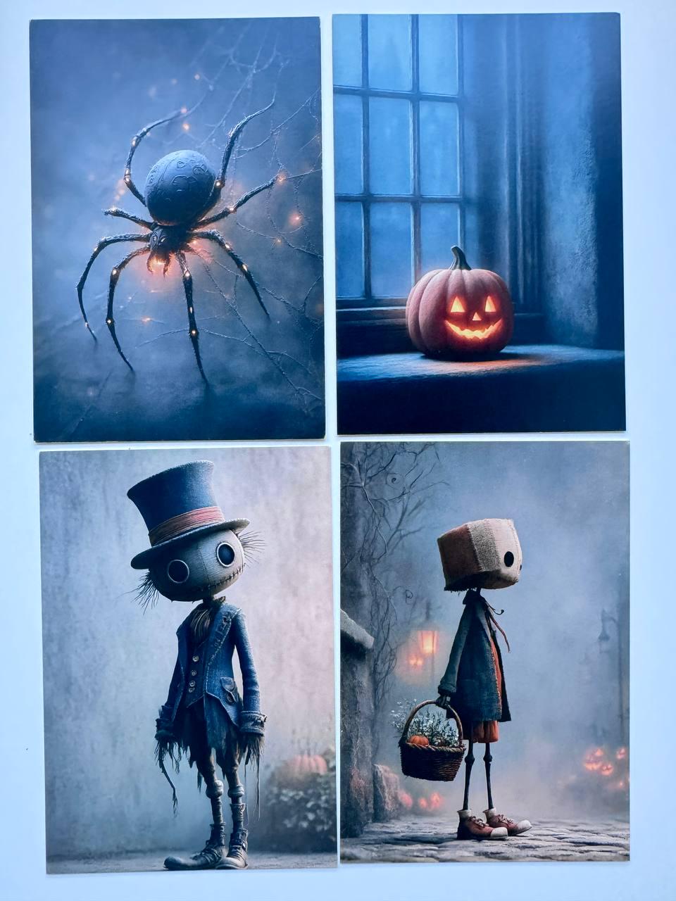 Set of 20 Halloween Postcards, Cute Spooky Gothic Art Cards, Whimsical Ghost & Doll Illustrations, Junk Journal Ephemera 14.5x10 cm