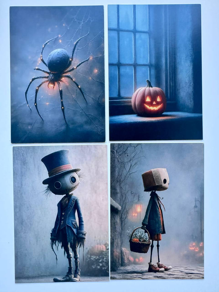 Set of 20 Halloween Postcards, Cute Spooky Gothic Art Cards, Whimsical Ghost & Doll Illustrations, Junk Journal Ephemera 14.5x10 cm