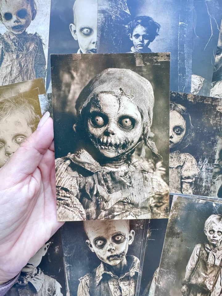 Set of 20 Creepy Halloween Postcards, Gothic Vintage Horror Art Cards, Spooky Children Illustrations, Blank Back, 14.5 x 10 cm