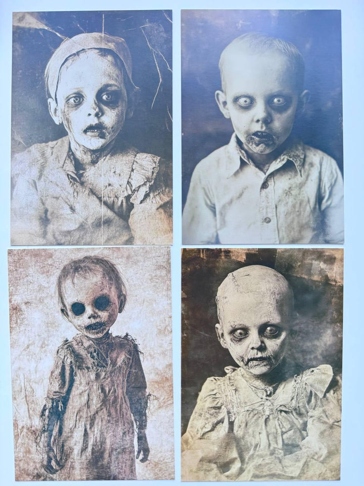 Set of 20 Creepy Halloween Postcards, Gothic Vintage Horror Art Cards, Spooky Children Illustrations, Blank Back, 14.5 x 10 cm