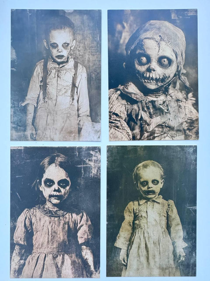 Set of 20 Creepy Halloween Postcards, Gothic Vintage Horror Art Cards, Spooky Children Illustrations, Blank Back, 14.5 x 10 cm