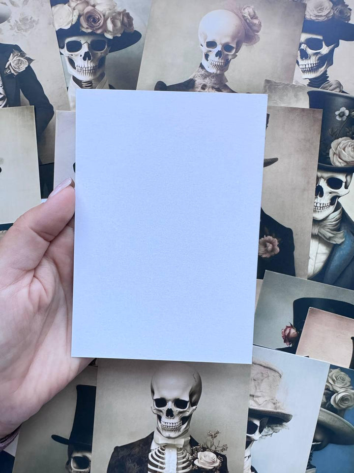 Set of 20 Gothic Skeleton Postcards, Victorian Skull Portrait Cards, Dark Halloween Ephemera, Vintage Horror Art, 14.5 x 10 cm