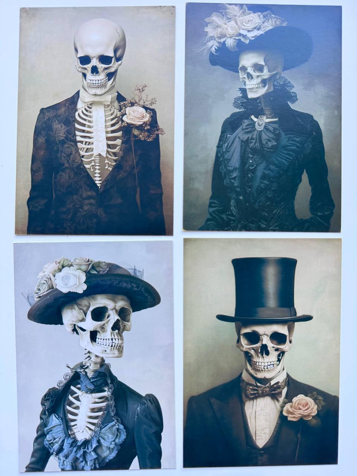 Set of 20 Gothic Skeleton Postcards, Victorian Skull Portrait Cards, Dark Halloween Ephemera, Vintage Horror Art, 14.5 x 10 cm