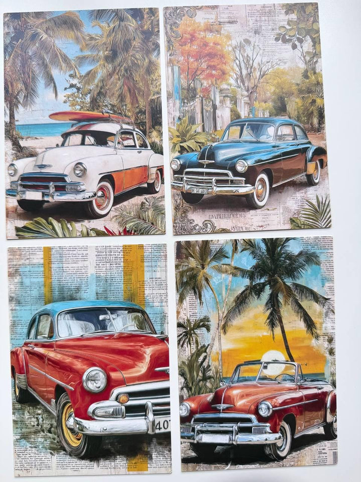 Set of 20 Vintage Car Postcards, Retro Automobile & Travel Cards, Classic Cars, Junk Journal Ephemera, Scrapbooking, Collage Supplies