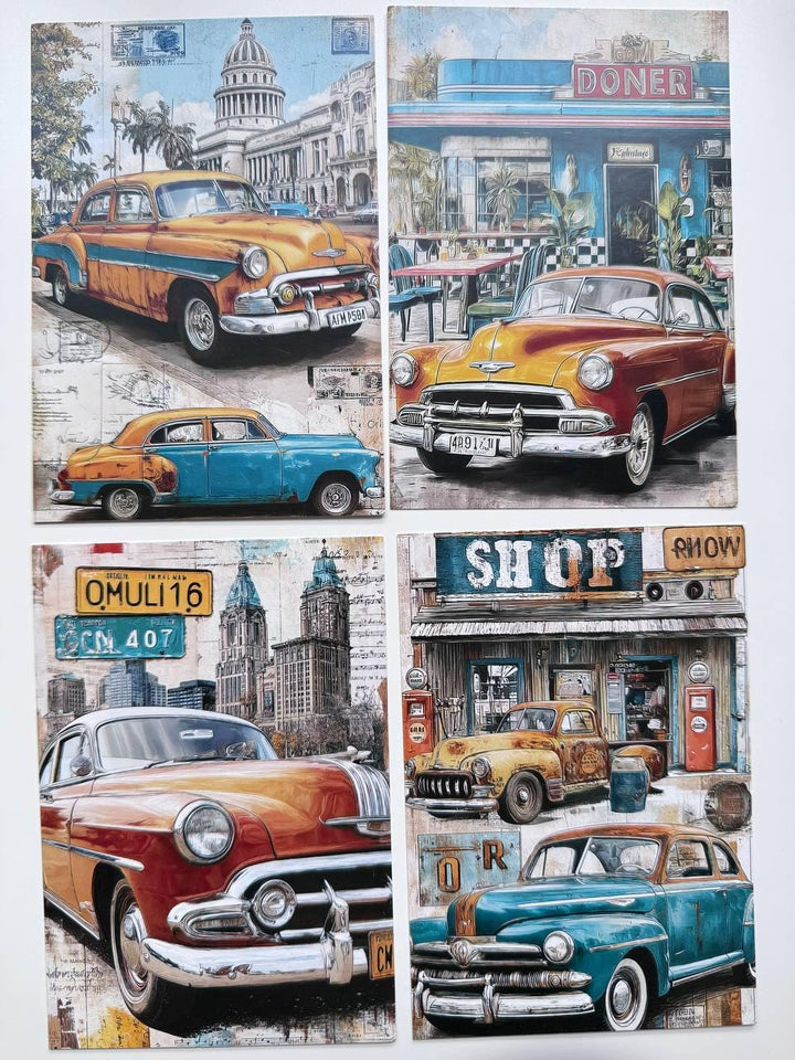 Set of 20 Vintage Car Postcards, Retro Automobile & Travel Cards, Classic Cars, Junk Journal Ephemera, Scrapbooking, Collage Supplies