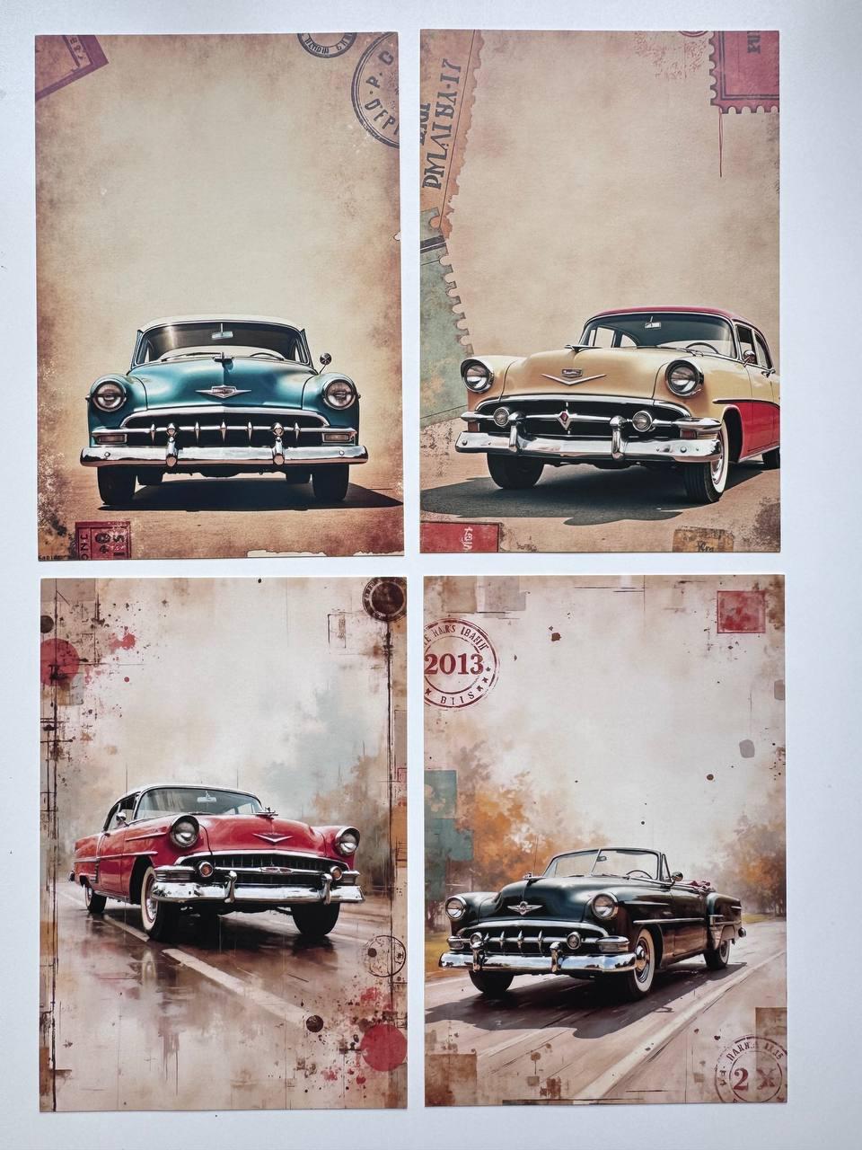 Set of 20 Vintage Car Postcards, Classic Automobile Cards, Retro Racing Cars, Junk Journal Ephemera, Scrapbooking & Collage Supplies