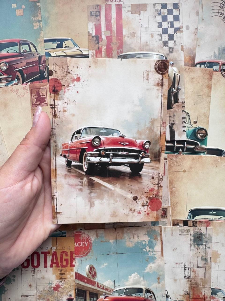 Set of 20 Vintage Car Postcards, Classic Automobile Cards, Retro Racing Cars, Junk Journal Ephemera, Scrapbooking & Collage Supplies