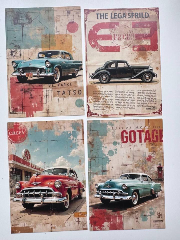 Set of 20 Vintage Car Postcards, Classic Automobile Cards, Retro Racing Cars, Junk Journal Ephemera, Scrapbooking & Collage Supplies