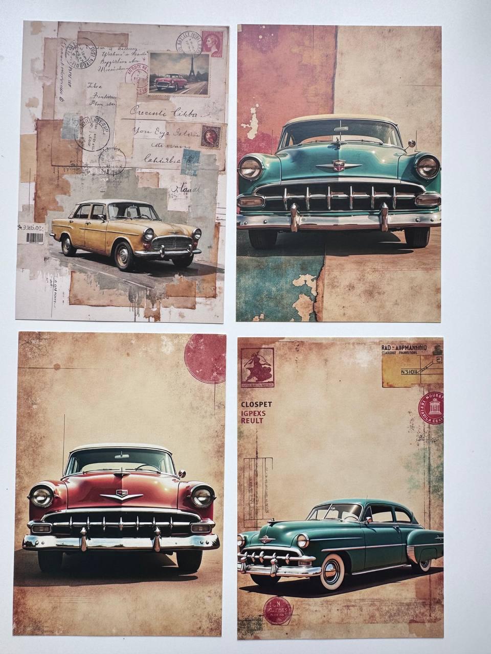 Set of 20 Vintage Car Postcards, Classic Automobile Cards, Retro Racing Cars, Junk Journal Ephemera, Scrapbooking & Collage Supplies