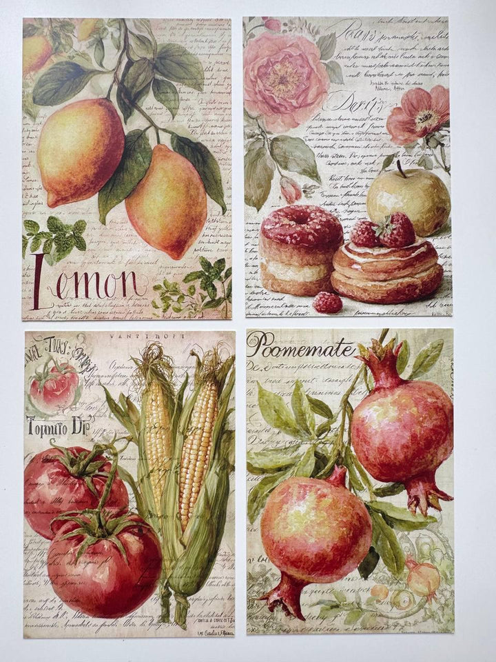 Set of 20 Vintage Fruit & Vegetable Postcards, Botanical Kitchen Cards, Rustic Food Ephemera, Junk Journal Scrapbooking, 14.5 x 10 cm