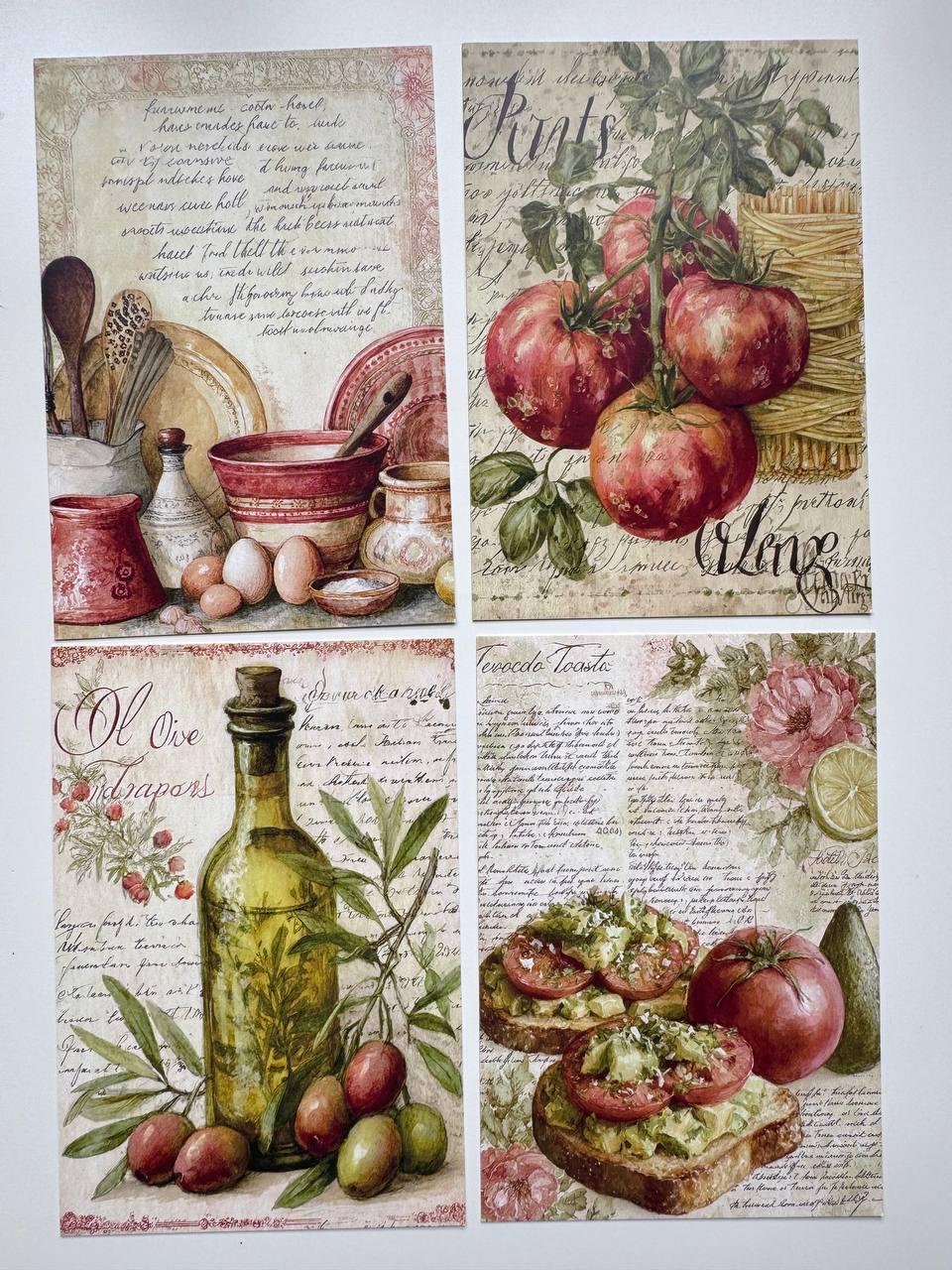 Set of 20 Vintage Fruit & Vegetable Postcards, Botanical Kitchen Cards, Rustic Food Ephemera, Junk Journal Scrapbooking, 14.5 x 10 cm