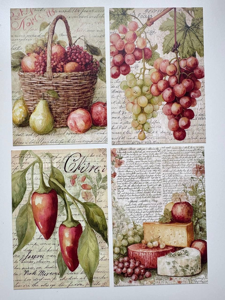 Set of 20 Vintage Fruit & Vegetable Postcards, Botanical Kitchen Cards, Rustic Food Ephemera, Junk Journal Scrapbooking, 14.5 x 10 cm