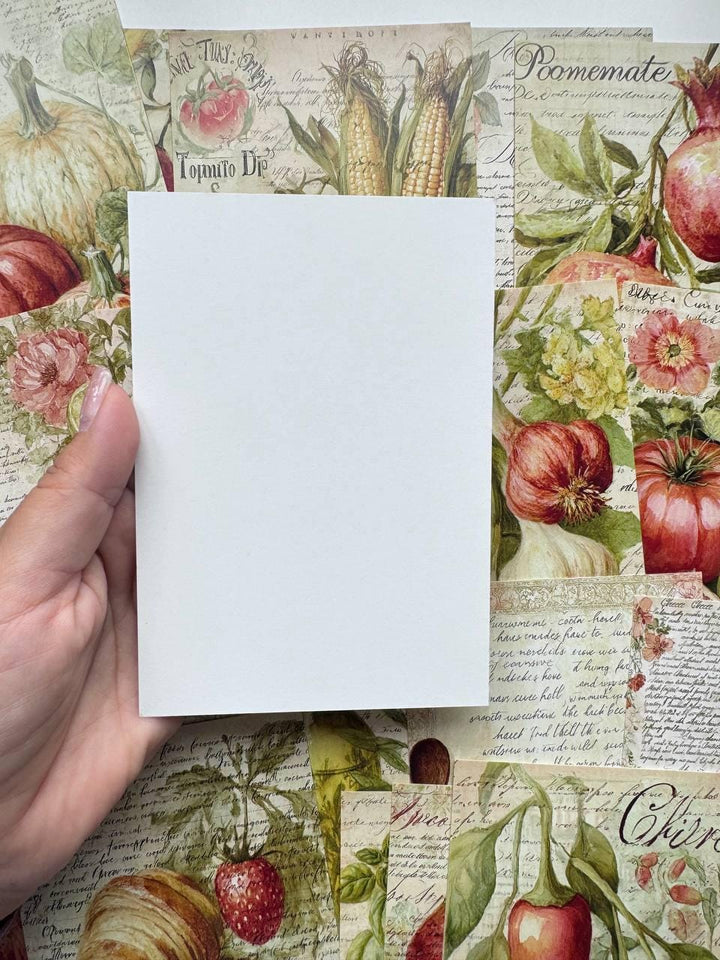 Set of 20 Vintage Fruit & Vegetable Postcards, Botanical Kitchen Cards, Rustic Food Ephemera, Junk Journal Scrapbooking, 14.5 x 10 cm