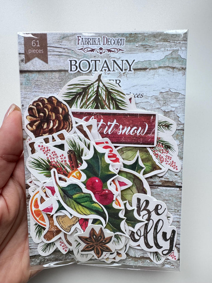 61 Christmas Die Cuts, Winter Botanical Ephemera, Poinsettia & Deer Cardstock Pieces, NOT Stickers, No Adhesive, Junk Journal