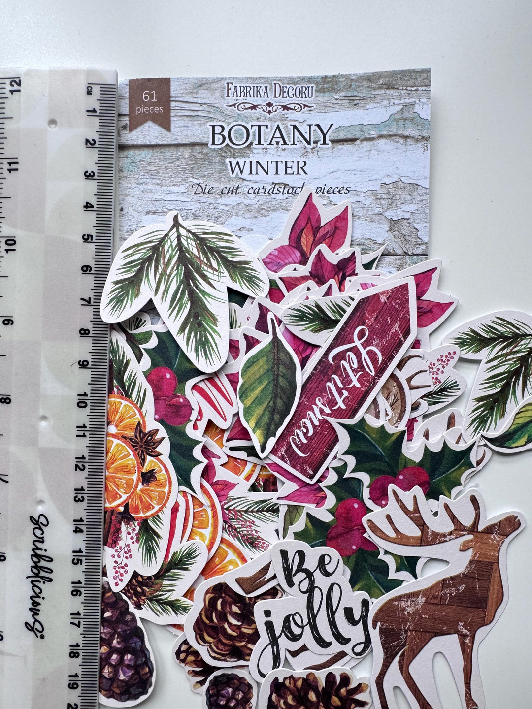 61 Christmas Die Cuts, Winter Botanical Ephemera, Poinsettia & Deer Cardstock Pieces, NOT Stickers, No Adhesive, Junk Journal