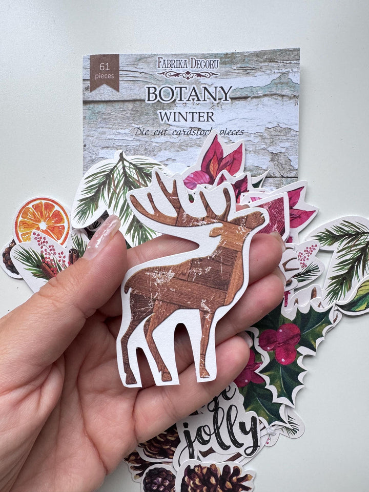 61 Christmas Die Cuts, Winter Botanical Ephemera, Poinsettia & Deer Cardstock Pieces, NOT Stickers, No Adhesive, Junk Journal
