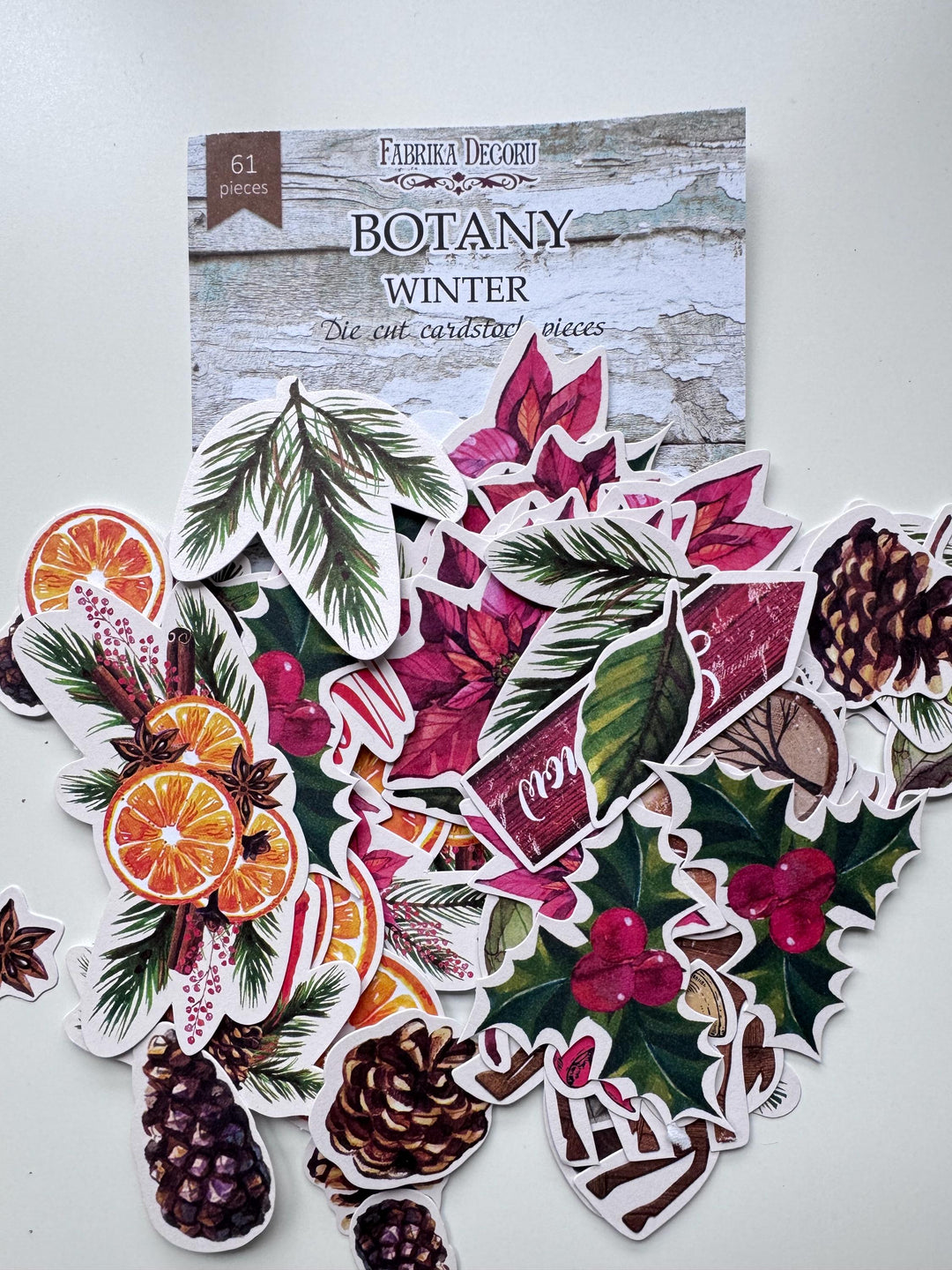 61 Christmas Die Cuts, Winter Botanical Ephemera, Poinsettia & Deer Cardstock Pieces, NOT Stickers, No Adhesive, Junk Journal