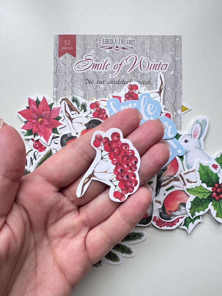 Winter Die Cuts 52 pcs, Christmas Cardstock Ephemera, Winter Animals & Birds, Scrapbooking Supplies, NOT Stickers, No Adhesive
