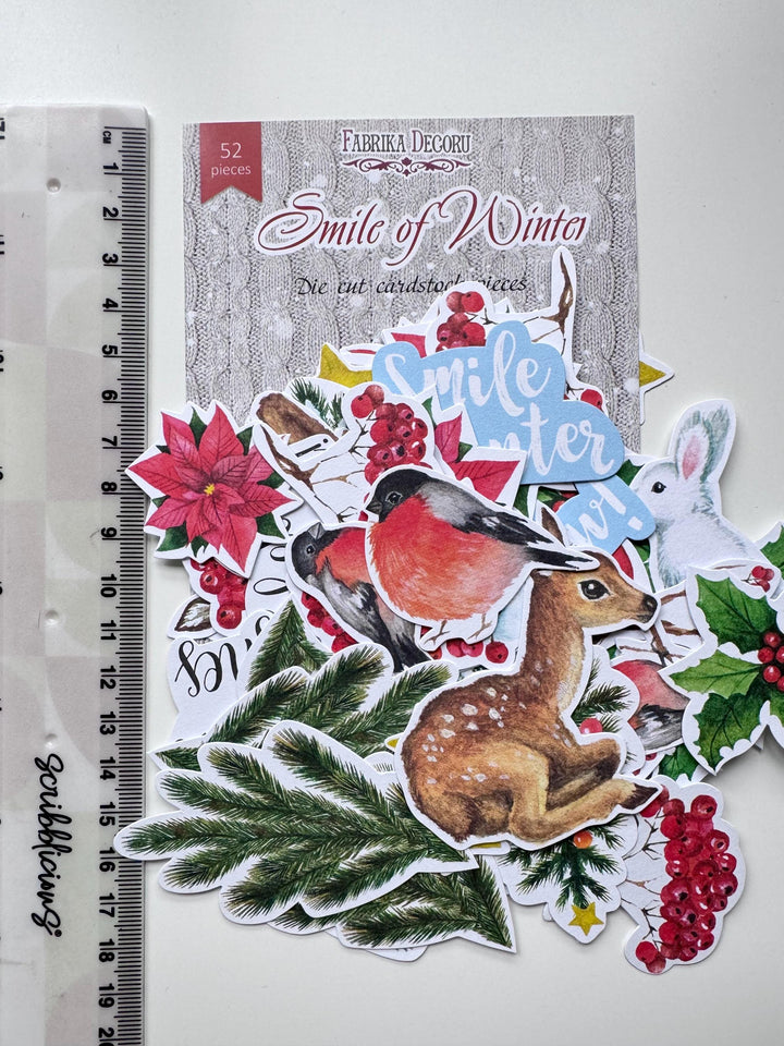 Winter Die Cuts 52 pcs, Christmas Cardstock Ephemera, Winter Animals & Birds, Scrapbooking Supplies, NOT Stickers, No Adhesive