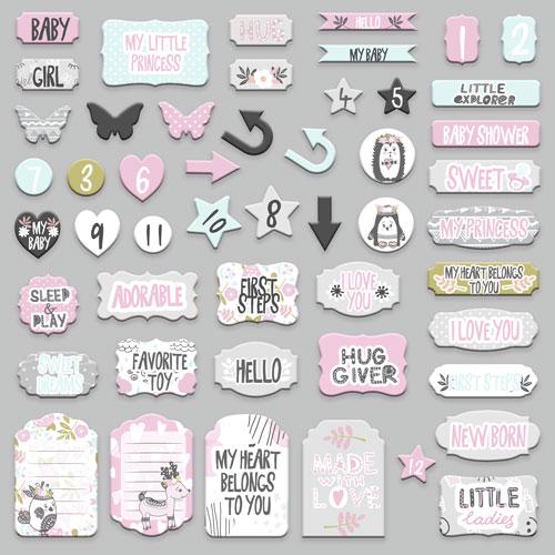 50 Baby Girl Die Cuts, Scandi Baby Ephemera, Newborn Scrapbook Paper Pieces, Baby Shower Junk Journal Supplies, Not Stickers