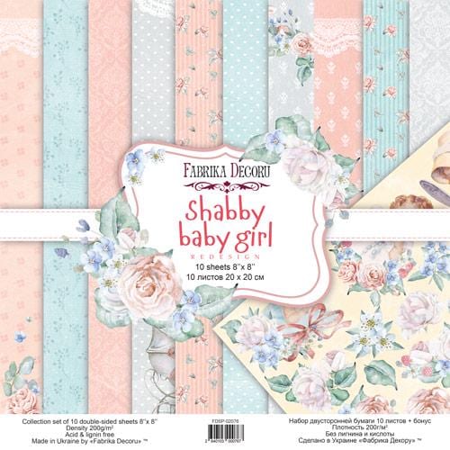 Shabby Baby Girl Scrapbook Paper 8x8 Inch, 10 Double Sided Sheets, Floral Baby Paper, Junk Journal, Card Making Supplies