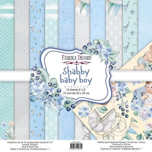 Shabby Baby Boy Scrapbook Paper 8x8 Inch, 10 Double Sided Sheets, Floral Baby Paper, Junk Journal, Card Making Supplies